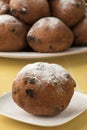 Single oliebol, traditional Dutch pastry for New Year`s Eve Royalty Free Stock Photo