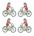 A single one boy happily riding a bicycle against a white backdrop mirrored duplicated Royalty Free Stock Photo