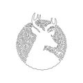 Single one curly line drawing of beautiful deer long antlers abstract art