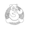 Single continuous one curly line drawing of cute panda bear abstract art