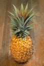 Single one full whole organic pineapple fruit on wooduprighten background