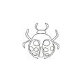 Single one line drawing of adorable ladybug for company logo identity. Little insect mascot concept for bug lover club icon.