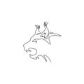Single one line drawing of angry lynx cat head for company logo identity. Big cat predator mascot concept for national zoo icon.