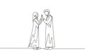 Single one line drawing Arabian man and woman holding hands and looking in each other eyes. Couple in love spending time together Royalty Free Stock Photo