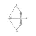 Single one line drawing Arrow and bow Indian archery weapon. Native longbow warrior or hunting equipment. Tribal wooden armor.