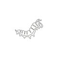 Single one line drawing of beauty caterpillar for company logo identity. Eating machines insect mascot concept for pest control