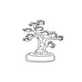 Single one line drawing of beauty and exotic mini bonsai tree for wall decor poster art print. Decorative potted old bend plant