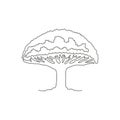 Single one line drawing of beauty and exotic socotra dragon tree. Decorative umbrella shape tree for greeting post card. Tourism