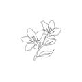 Single one line drawing of beauty fresh azalea for garden logo. Decorative rhododendron flower concept for home wall decor art