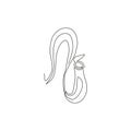 Single one line drawing beauty fresh nepenthes for garden logo. Decorative of tropical pitcherplant concept for home wall decor