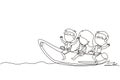 Single one line drawing children having fun on banana boat. Happy kids with rides banana boat on beach waves. Summer water sport Royalty Free Stock Photo