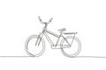 Single one line drawing classic city bicycle, ecological sport transport. Relaxing bike for community. Healthy lifestyle by