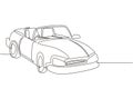 Single one line drawing classic retro convertible sports car logo icon. Outline symbol of collectors car and automotive. Vintage