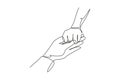 Single one line drawing close up couple hands man holding happy fiance hand after wedding proposal. Marriage celebration ceremony