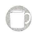 Single one line drawing coffee mug for latte, espresso, cappuccino. Hot coffee ready to drink. Swirl curl circle background style Royalty Free Stock Photo