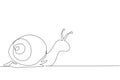 Single one line drawing common garden snail crawling. Snail animal mascot for food logo identity. High nutritious escargot healthy