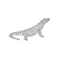 Single one line drawing of creepy komodo dragon abstract art