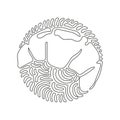 Single one line drawing croissant and sweet buns. Bakery French croissant for breakfast in morning. Swirl curl circle background