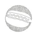 Single one line drawing delicious hot dog. Minimal style. Perfect for cards, posters, stickers. Food concept. Swirl curl circle