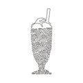 Single one line drawing delicious milkshakes in glasses with straws. Sweet cold tasty beverages. Yummy dessert drink. Swirl curl