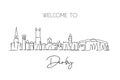 Single one line drawing Derby city skyline, United Kingdom. World historical town landscape. Best holiday destination Royalty Free Stock Photo