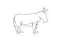 Single one line drawing donkey cute farm animal. Friendly tame animals mascot for livestock. Helping farmers bring agricultural