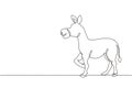 Single one line drawing donkey cute farm animal lift one front leg. Friendly tame animals. Helping farmers bring agricultural