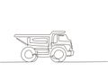 Single one line drawing dump truck toy. Heavy automobile for children\'s play. Auto in flat design. Kids toy dump truck Royalty Free Stock Photo