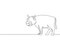 Single one line drawing fat cow for husbandry logo identity. Mammal animal mascot concept for livestock icon. Milk cow animal and