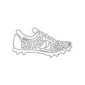 Single one line drawing Football boots. Soccer boots. Soccer shoes. Soccer football boots cleats shoes. Swirl curl style concept.