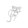 Single one line drawing of funny tarsier for foundation logo identity. Nocturnal primate animal mascot concept for pet lover club