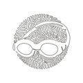 Single one line drawing glasses for swimming. Swim goggles. Professional swimming equipment. Beach object. Swirl curl circle