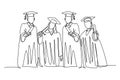Single one line drawing group male and female college student show their graduation letter to celebrate their graduate from school