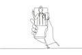 Single one line drawing hand holding smartphone and there is female doctor coming out of smartphone screen holding clipboard. Royalty Free Stock Photo