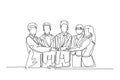 Single one line drawing of happy businessmen and business women handshaking each other. Great teamwork commitment. Business deal Royalty Free Stock Photo