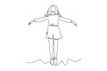 Single one line drawing Happy free people flying, floating and jumping in air Royalty Free Stock Photo