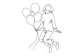 Single one line drawing Happy free people flying, floating and jumping in air. Royalty Free Stock Photo