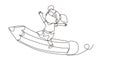 Single one line drawing happy girl sitting on flying pencil, get ready for studying. Kids riding on stationary. Back to school or Royalty Free Stock Photo