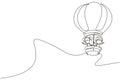 Single one line drawing happy kids riding hot air balloon. Flying smiling and lovely young children with hot air balloon on spring Royalty Free Stock Photo