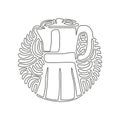 Single one line drawing Italian coffee maker, espresso machine, moka express, mocha coffee, moka pot. Swirl curl circle background