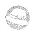 Single one line drawing ladies hat vintage. Pretty straw hat with ribbon. Sketch women hats. Retro fashion. Swirl curl circle Royalty Free Stock Photo