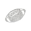 Single one line drawing leather American football ball. American college high school junior striped football. Swirl curl style Royalty Free Stock Photo