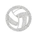 Single one line drawing leather volleyball. Volleyball ball sports activity play competition tournament. Swirl curl circle