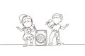 Single one line drawing little boy and girl sing a song together. Good performance and talent on stage. Beautiful melodic singing Royalty Free Stock Photo