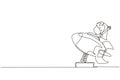 Single one line drawing little girl riding in toy rocket. Kid driving spaceship in amusement park. Child in rocket riding cosmic Royalty Free Stock Photo