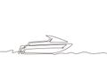 Single one line drawing motor boat or small boat with outboard motor. Sea or river ship, flat icon. Sea and river vehicles. Water Royalty Free Stock Photo