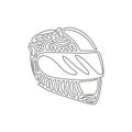 Single one line drawing motorcycle sport helmet. Racer helmet logo. Motorsport car kart racing transportation safety concept. Royalty Free Stock Photo