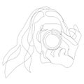 Single one line drawing photographer of paparazzi taking photo with modern digital camera with angles. Journalist or Royalty Free Stock Photo