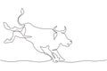 Single one line drawing rampage bull kick back at rodeo arena. Strong bull rodeo with hind legs raised or kicking mighty. Angry