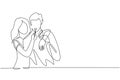 Single one line drawing romantic woman feeding husband for breakfast. Celebrate wedding anniversaries and enjoy romantic moment at